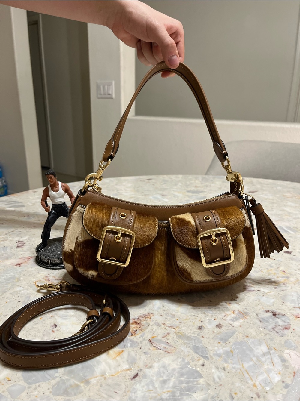 Coach Ashton Shoulder Bag In Haircalf With Cow Print NWT